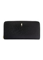 Čierna kožená dámska peňaženka PORES-0985-99(W26), pohľad na produkt spredu na bielom pozadí.