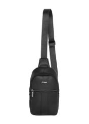 Čierna pánska kožená crossbody kabelka TORMS-0538-9I(Z26), pohľad spredu na bielom pozadí.