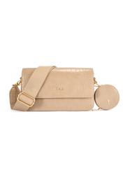 Malá béžová dámska kabelka v krokodílej farbe TOREC-1171-1B(W26) - pohľad spredu na produkt, na bielom pozadí.