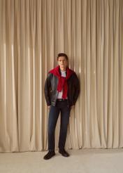 Pánska čierna kožená bunda KURMS-0363-99(W26)