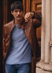 Svetlohnedá pánska kožená bunda KURMS-0326-1G(W26)