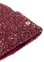 Dámsky klobúk v bordovej farbe s flitrami CZADT-0211-49(Z25), detailný záber produktu na bielom pozadí.