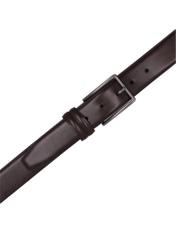 Pánsky hnedý kožený opasok PASMS-0284-1I(Z26), pohľad na produkt zhora na bielom pozadí.