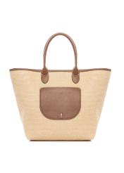 Veľká dámska slamená kabelka TOREC-1229-1E(W26), pohľad spredu na produkt, na bielom pozadí.