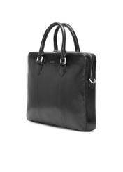 Čierna kožená pánska taška na notebook TORMS-0506-99(W26) - diagonálny pohľad na produkt na bielom pozadí.
