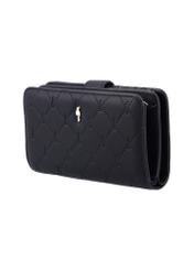 Čierna dámska peňaženka s monogramom POREC-0391A-9P(Z26), diagonálny pohľad na produkt na bielom pozadí.