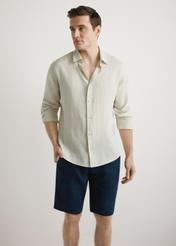 Pánska béžová ľanová košeľa KOSMT-0321A-1A(W26)