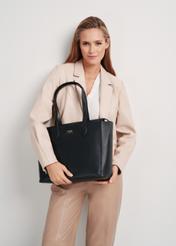 Čierna kožená dámska kabelka shopper TORES-0971D-99(W25)
