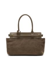 Dámska semišová kabelka TORES-1192-55(Z25) v khaki farbe, pohľad zozadu na produkt na bielom podklade.