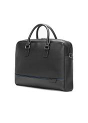 Čierna kožená taška na notebook TORMS-0494-99(W26) - diagonálny pohľad na produkt, na bielom pozadí.