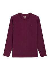Pánske vínovo-bavlnené tričko s dlhým rukávom LSLMT-0013-4D(Z26) - pohľad spredu na produkt, na bielom pozadí.