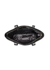 Čierna kožená dámska nákupná taška TORES-1255-99(W26) - pohľad na produkt zhora, na bielom pozadí.