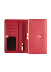 Veľká kožená dámska peňaženka červenej farby PORES-0991-4C(W26), pohľad na produkt zvnútra na bielom pozadí.