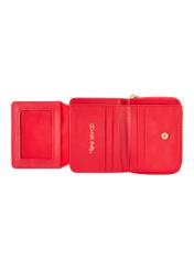 Malá červená dámska peňaženka z krokodílej kože POREC-0352A-42(Z25), pohľad na produkt zvnútra na bielom pozadí.