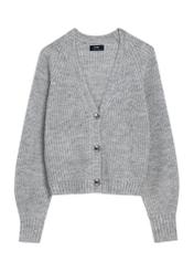 Dámsky sivý oversized kardigan KARDT-0036-66(Z25), pohľad na produkt spredu na bielom pozadí.