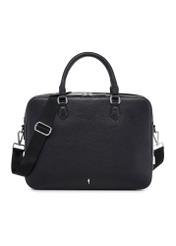 Čierna kožená taška na notebook TORES-1222-99-9I(W26) - pohľad spredu na bielom pozadí.