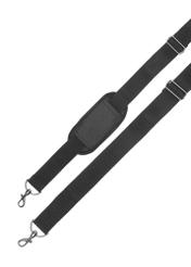 Čierna veľká kozmetická taška WALNY-0045-99-14(W26), pohľad na popruh produktu na bielom pozadí.