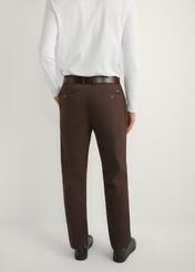 Pánske hnedé nohavice SPOMT-0121-1I(W26) - pohľad na výrobok zozadu na modeli, na svetlom pozadí. Viditeľná polovica siluety.