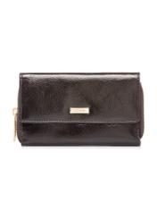 Dámska kožená peňaženka tmavohnedej farby PORES-0987-1I(W26), pohľad spredu na bielom pozadí.