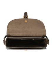 Malá khaki dámska taška cez rameno s ozdobnou sponou TOREC-1243-8D(Z26), pohľad na produkt vo vnútri na bielom pozadí.