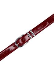 Dámsky kožený opasok červenej farby PASDS-0159-4C(Z26), pohľad na sponu produktu na bielom pozadí.