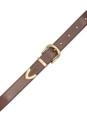 Dámsky hnedý kožený opasok PASDS-0340-1I(W26), pohľad na produkt zhora na bielom pozadí.