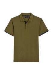 Bavlnené khaki polo tričko POLMT-0045B-8D(W26), pohľad spredu na bielom pozadí.