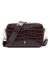 Malá hnedá kabelka z krokodílej kože TORES-1231-1H(W26), pohľad spredu na bielom pozadí.