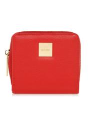 Malá červená dámska peňaženka s logom POREC-0366-4A(W26), pohľad spredu na bielom pozadí.