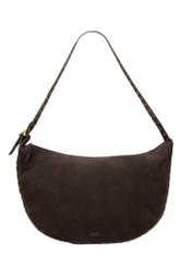 Dámska hnedá semišová kabelka hobo TORES-1384-1I(Z26) - pohľad spredu na produkt, na bielom pozadí.