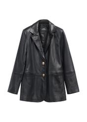 Dámska čierna kožená bunda KURDS-0606-99(W26), pohľad spredu na bielom pozadí.