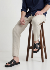 Čierne kožené pánske šľapky BUTYM-0535-99(W26)