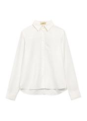 Biela dámska košeľa KOSDT-0180-0P(W26), pohľad spredu na bielom pozadí.