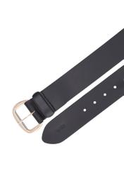 Čierny široký kožený dámsky opasok PASDS-0349-99(Z26), pohľad zhora na produkt na bielom pozadí.