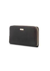 Dámska kožená peňaženka tmavohnedej farby PORES-0986-1I(W26), diagonálny pohľad na produkt na bielom pozadí.