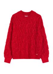 Červený dámsky sveter zo zmesi vlny SWEDT-0236-42(Z25), pohľad spredu na bielom pozadí.