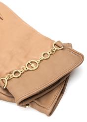 Dámske kožené rukavice s retiazkou REKDS-0101-81(Z25), detailný záber na produkt, pohľad na bielom pozadí.