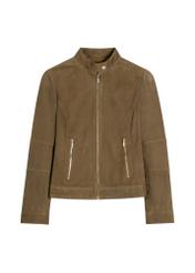 Dámska hnedá kožená bunda KURDS-0611-1H(W26) - pohľad spredu na produkt, na bielom pozadí.