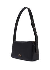 Čierna kožená dámska kabelka TORES-1277-9I(W26) - diagonálny pohľad na produkt, na bielom pozadí.