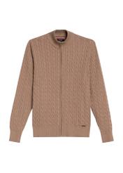 Pánsky karamelový sveter na zips SWEMT-0169-24(Z25) - pohľad spredu na produkt na bielom pozadí.