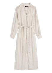 Svetlobéžové dámske midi šaty SUKDT-0269-1A(W26) - pohľad spredu na produkt, na bielom pozadí.