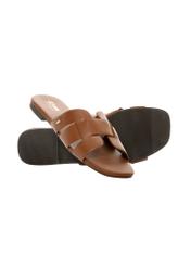 Dámske žabky v ťavej farbe s vrkočom BUTYD-0904D-1D(W26), diagonálny pohľad na produkt na bielom pozadí.