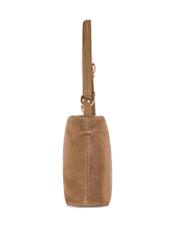 Dámska béžová semišová kabelka TORES-1249-1B(W26) - bočný pohľad na produkt, na bielom pozadí.