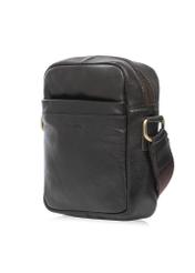 Tmavohnedá pánska kožená taška TORMS-0501-1I(W26) - diagonálny pohľad na produkt, na bielom pozadí.