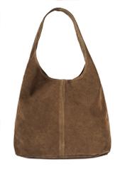 Dámska semišová nákupná taška khaki TORES-1177-57(Z25), pohľad zozadu na produkt na bielom pozadí.