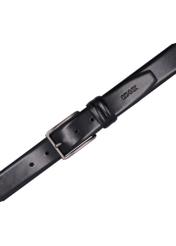 Pánsky čierny kožený opasok PASMS-0284-99(Z26), pohľad zhora na produkt na bielom pozadí.