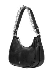 Čierna dámska kabelka hobo s ozdobnými šperkami TOREC-1326-99(Z26), diagonálny pohľad na produkt na bielom pozadí.