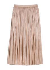 Dámska lesklá midi sukňa SPCDT-0130-1B(W26), pohľad spredu na bielom pozadí.