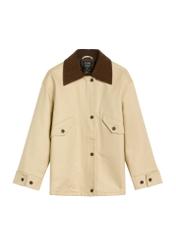 Beige Damen Oversize Jacke KURDT-0615-81(Z25), Produktansicht von vorne auf weißem Hintergrund.