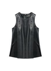 Dámska čierna kožená blúzka KOSDS-0008-99(W26) - pohľad spredu na produkt, na bielom pozadí.